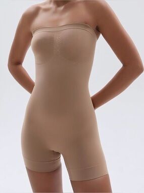 SHAPERX-Strapless Nude Shaping Bodysuit with Mid-Thigh Coverage Size S/M